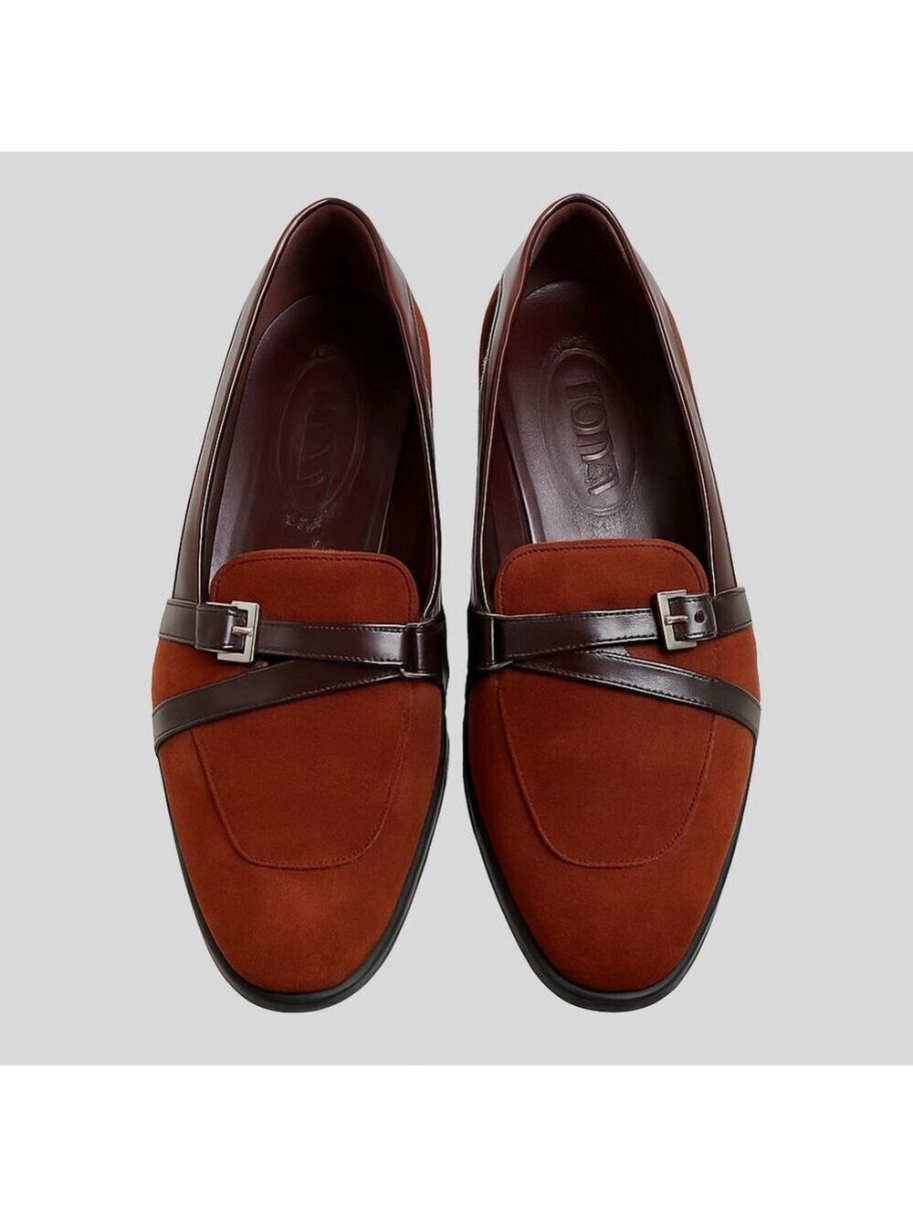 Tod’s Rust Brown Suede Leather Buckle Loafers 35.5 EU (US 5.5) Made in Italy